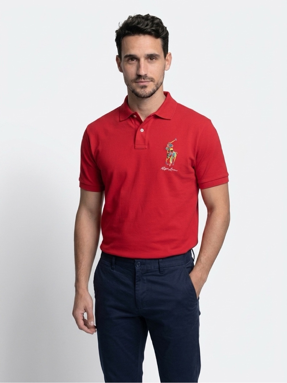 Polo Ralph Lauren Polo Shirt Mens L Red Classic Fit Big Pony Logo Short - Picture 2 of 9